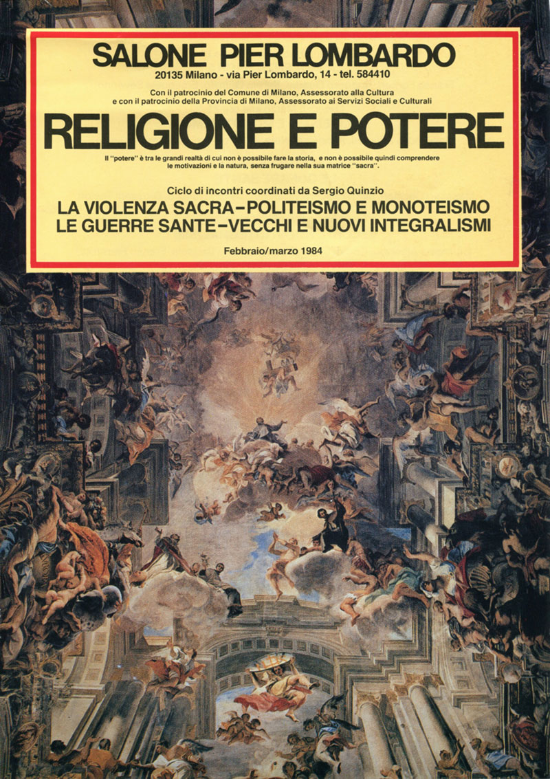 La locandina dell'incontro su Religione e Potere, 1983-84